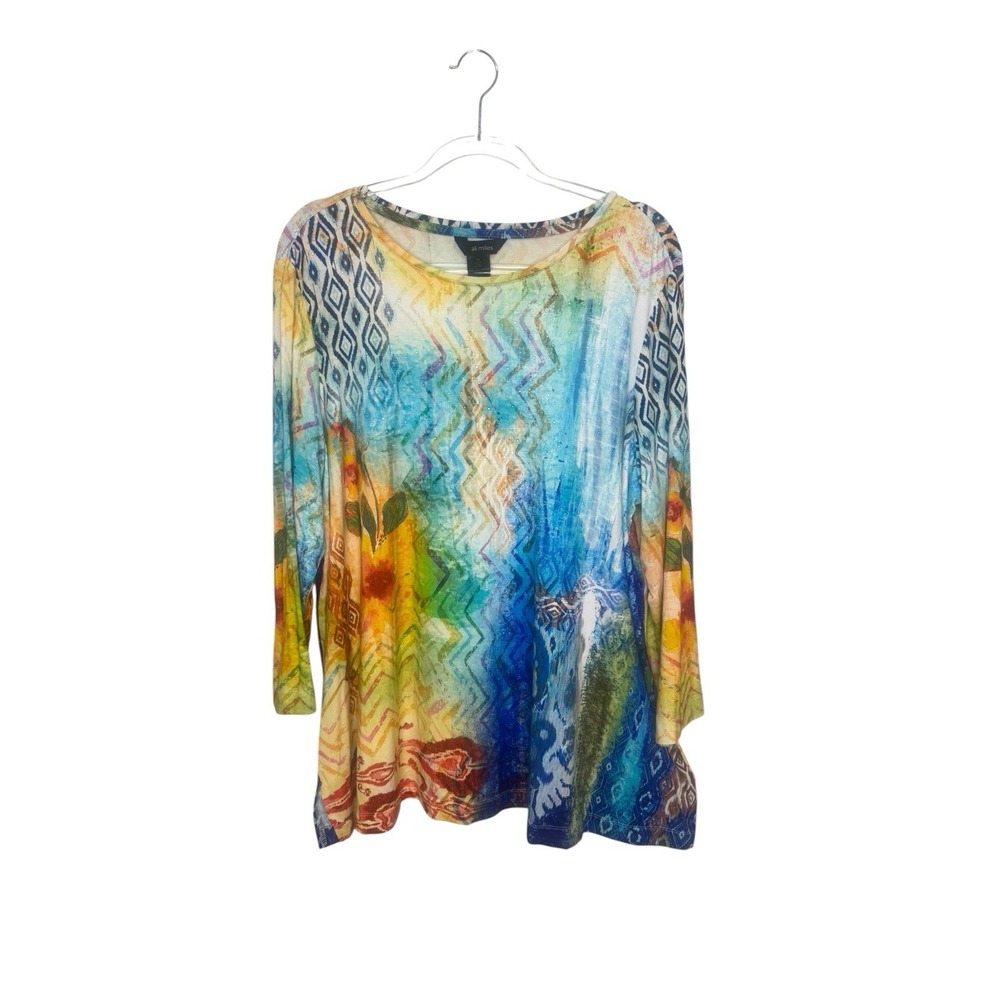 Ali Miles Tunic Top Abstract Print Soft Knit 1X Multicolored Boho Art to Wear